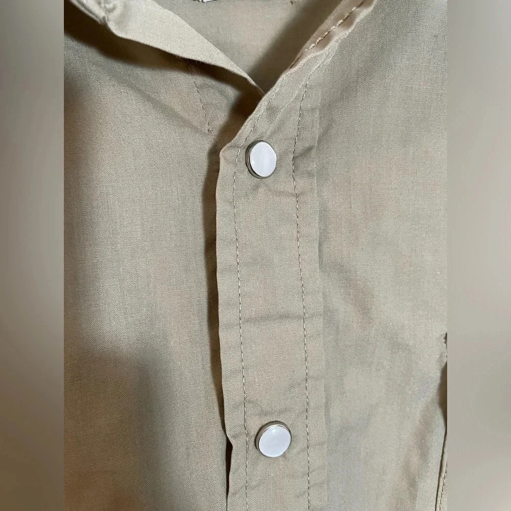 Haband Pearl Snap Travelers Mens Shirt Tan VTG Short Sleeve Classicore Utility - Picture 7 of 12